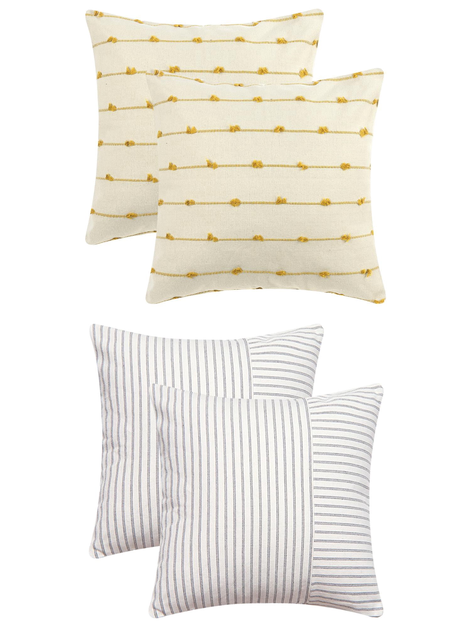 Unique Bargains 4 Pcs Modern Farmhouse Striped Throw Pillow Covers Yellow/Grey