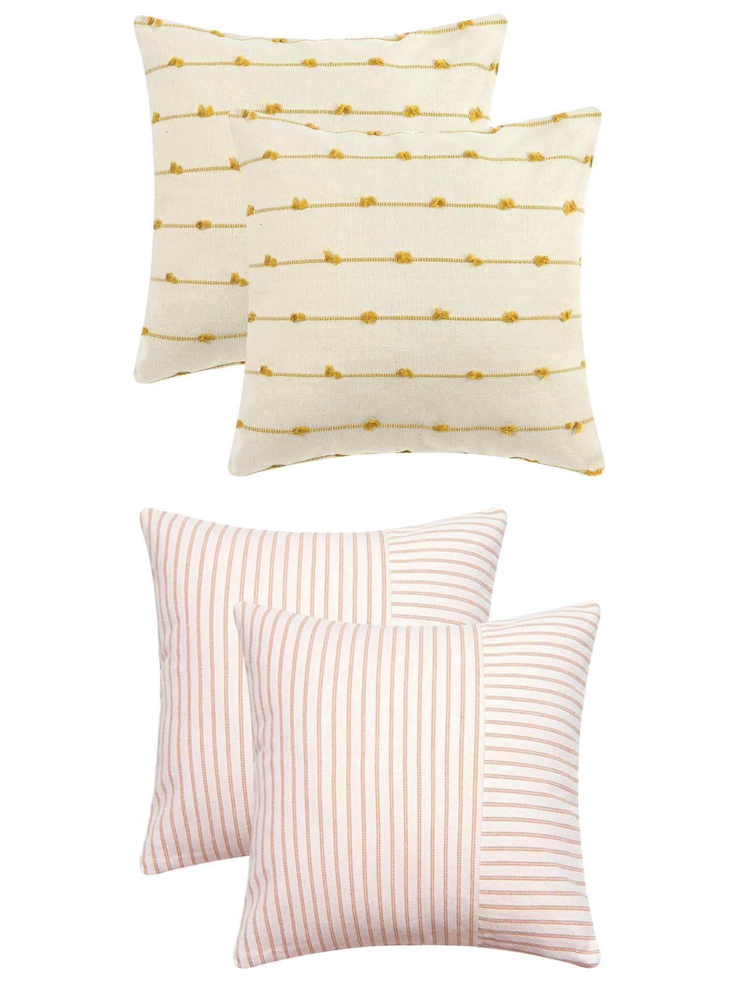 Unique Bargains 4 Pcs Modern Farmhouse Striped Throw Pillow Covers Yellow/Khaki