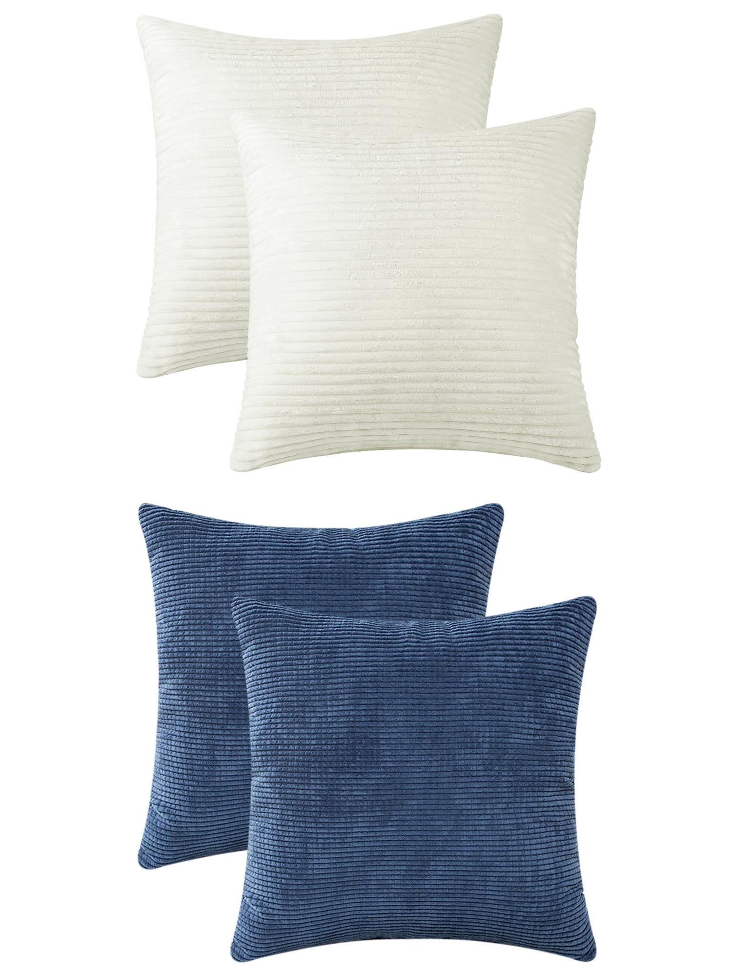 Unique Bargains 4 Pcs Modern Sofa Home Throw Pillow Covers 18" x 18" Beige/Navy Blue