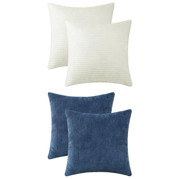 Unique Bargains 4 Pcs Modern Sofa Home Throw Pillow Covers 18" x 18" Beige/Navy Blue