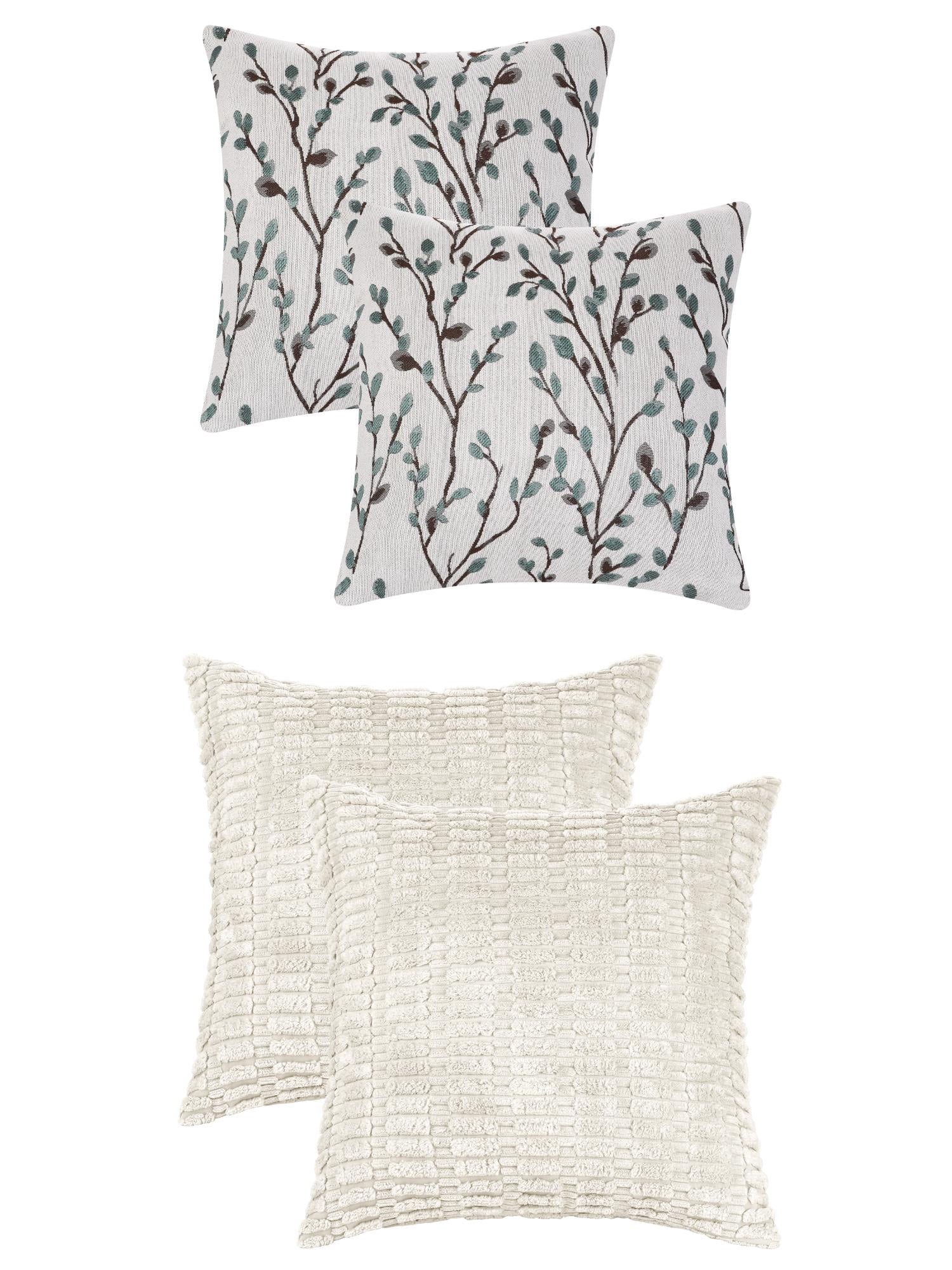 Unique Bargains 4 Pcs Modern Soft Throw Pillow Covers 18" x 18" Beige/Blue Flower