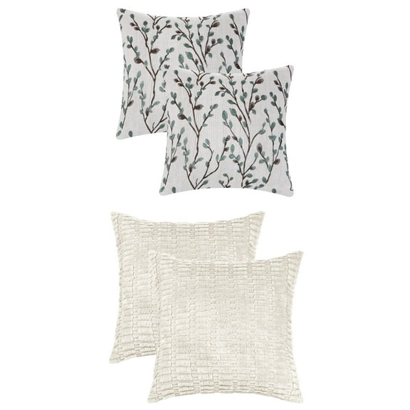 Unique Bargains 4 Pcs Modern Soft Throw Pillow Covers 18" x 18" Beige/Blue Flower