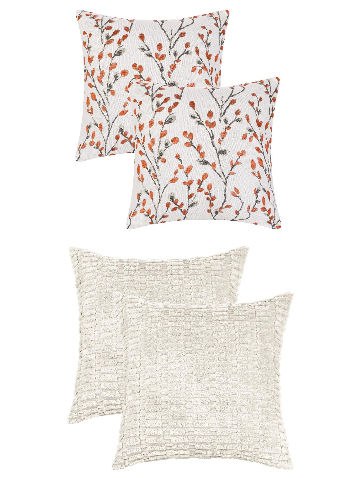 Unique Bargains 4 Pcs Modern Soft Throw Pillow Covers 18" x 18" Beige/Orange Flower