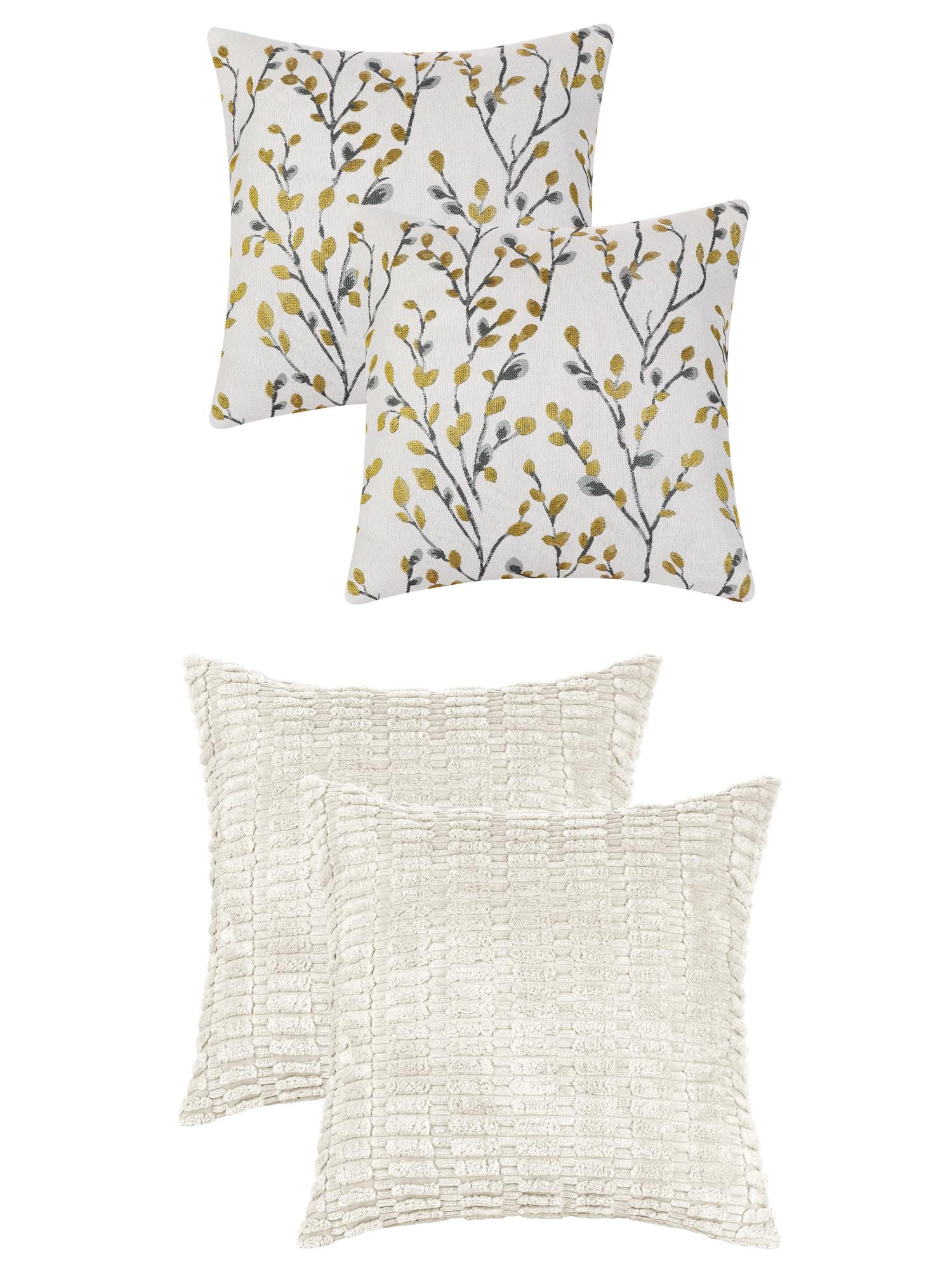 Unique Bargains 4 Pcs Modern Soft Throw Pillow Covers 18" x 18" Beige/Yellow Flower