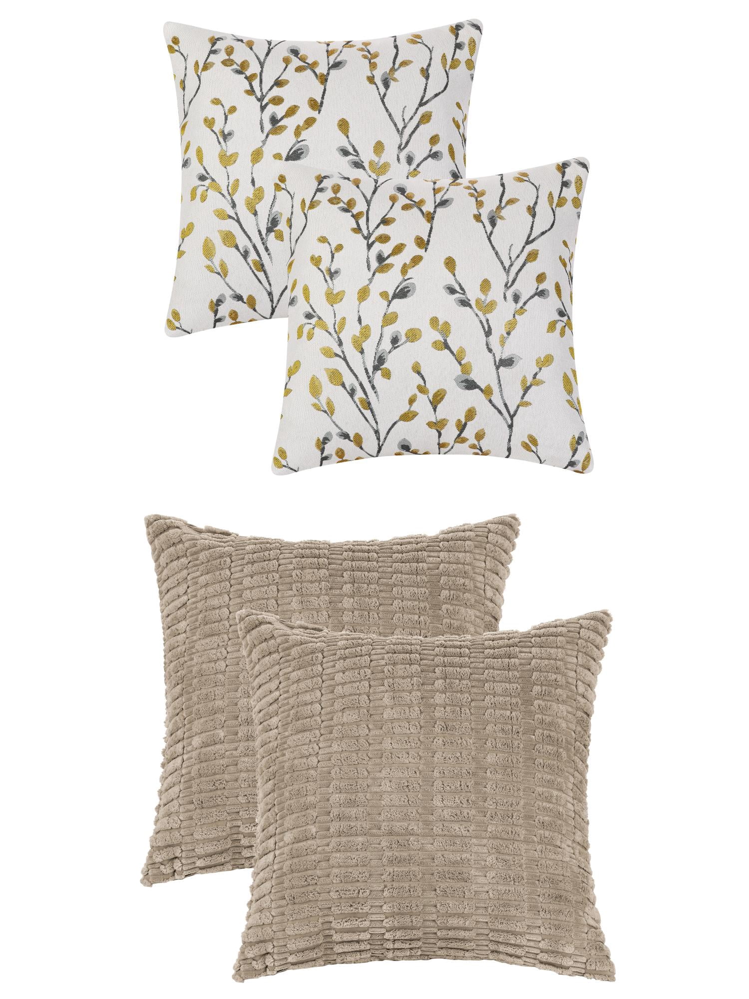 Unique Bargains 4 Pcs Modern Soft Throw Pillow Covers 18" x 18" Brown/Yellow Flower