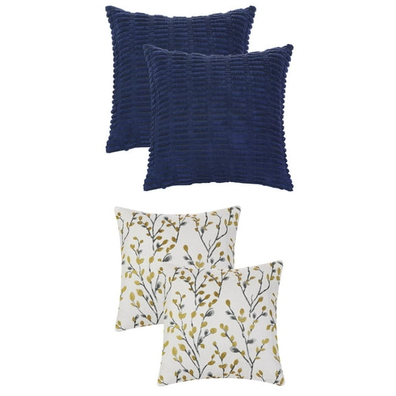 Unique Bargains 4 Pcs Modern Soft Throw Pillow Covers 18" x 18" Dark Blue/Yellow Flower