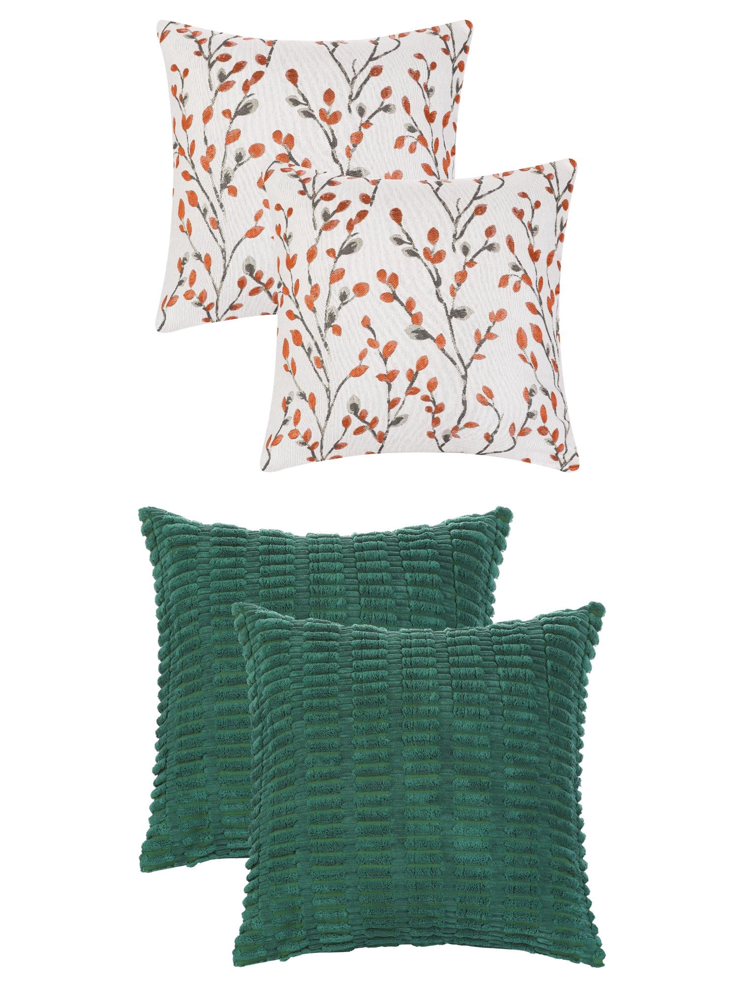 Unique Bargains 4 Pcs Modern Soft Throw Pillow Covers 18" x 18" Dark Green/Orange Flower