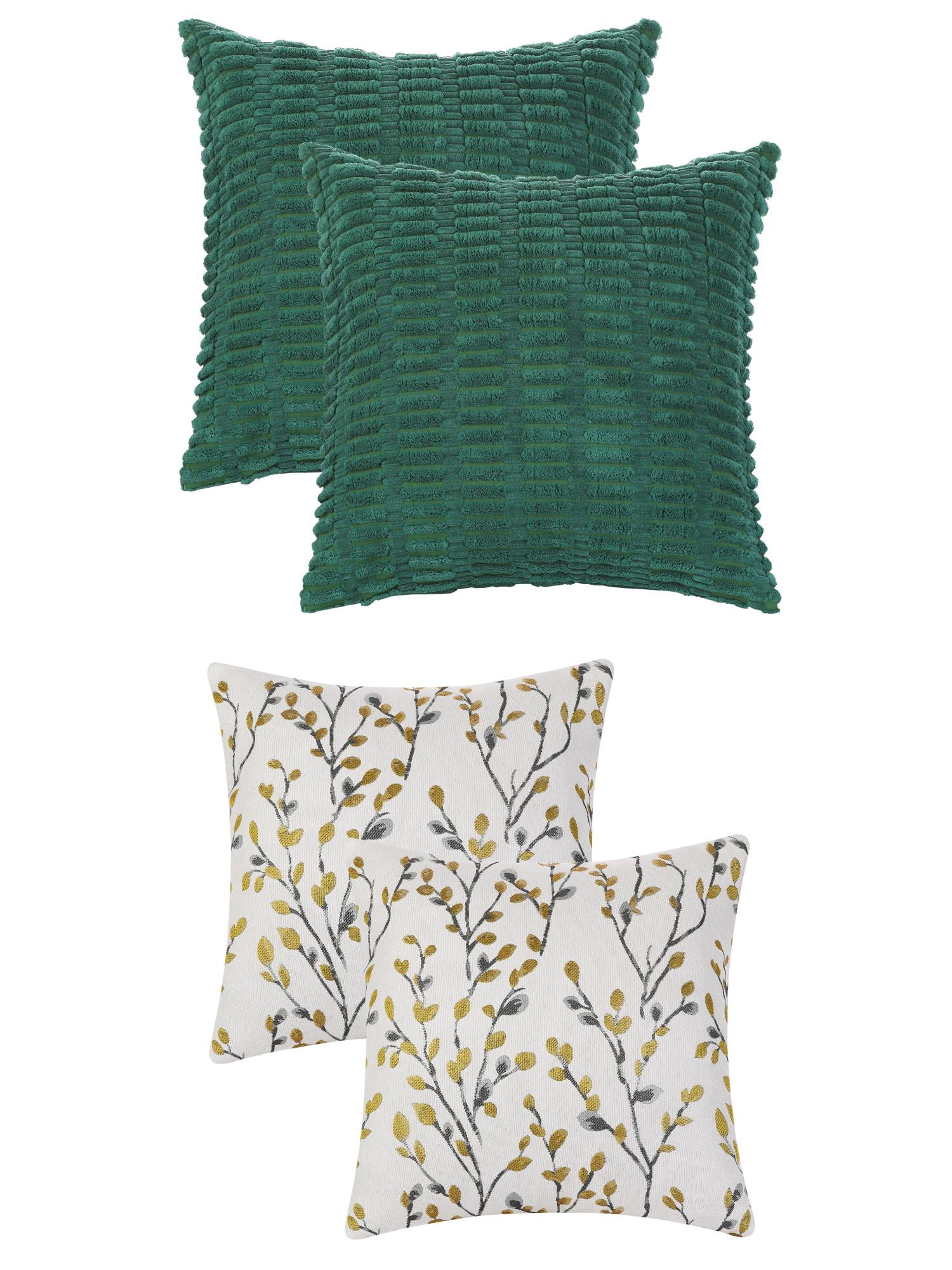 Unique Bargains 4 Pcs Modern Soft Throw Pillow Covers 18" x 18" Dark Green/Yellow Flower