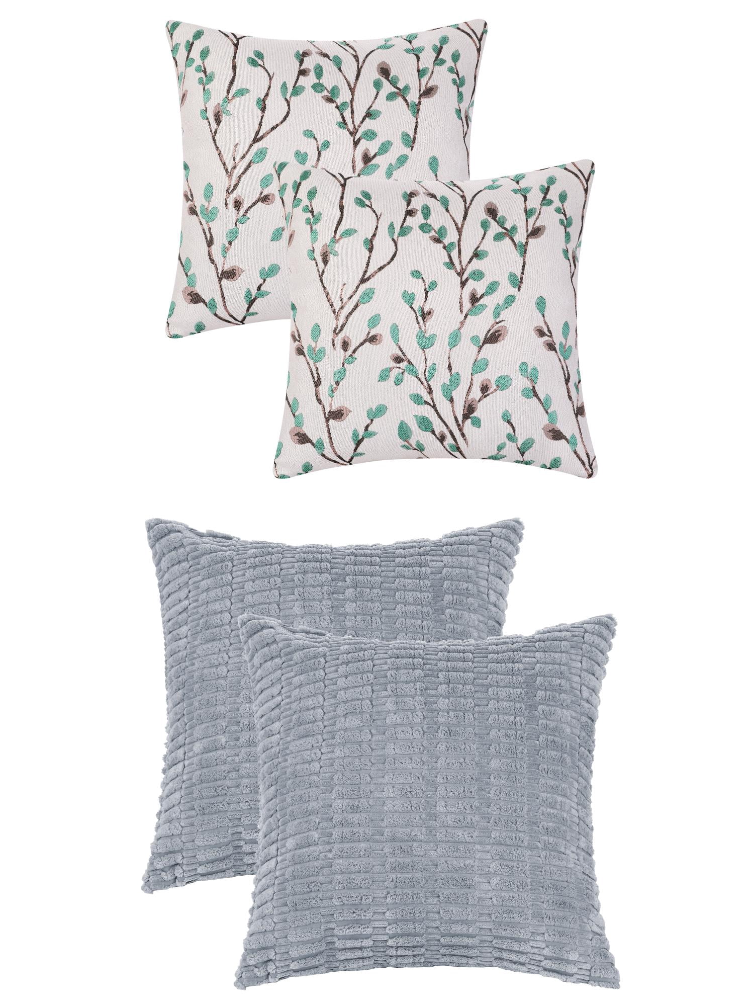 Unique Bargains 4 Pcs Modern Soft Throw Pillow Covers 18" x 18" Gray Blue/Green Flower
