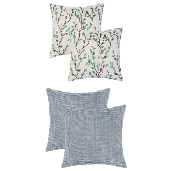 Unique Bargains 4 Pcs Modern Soft Throw Pillow Covers 18" x 18" Gray Blue/Green Flower
