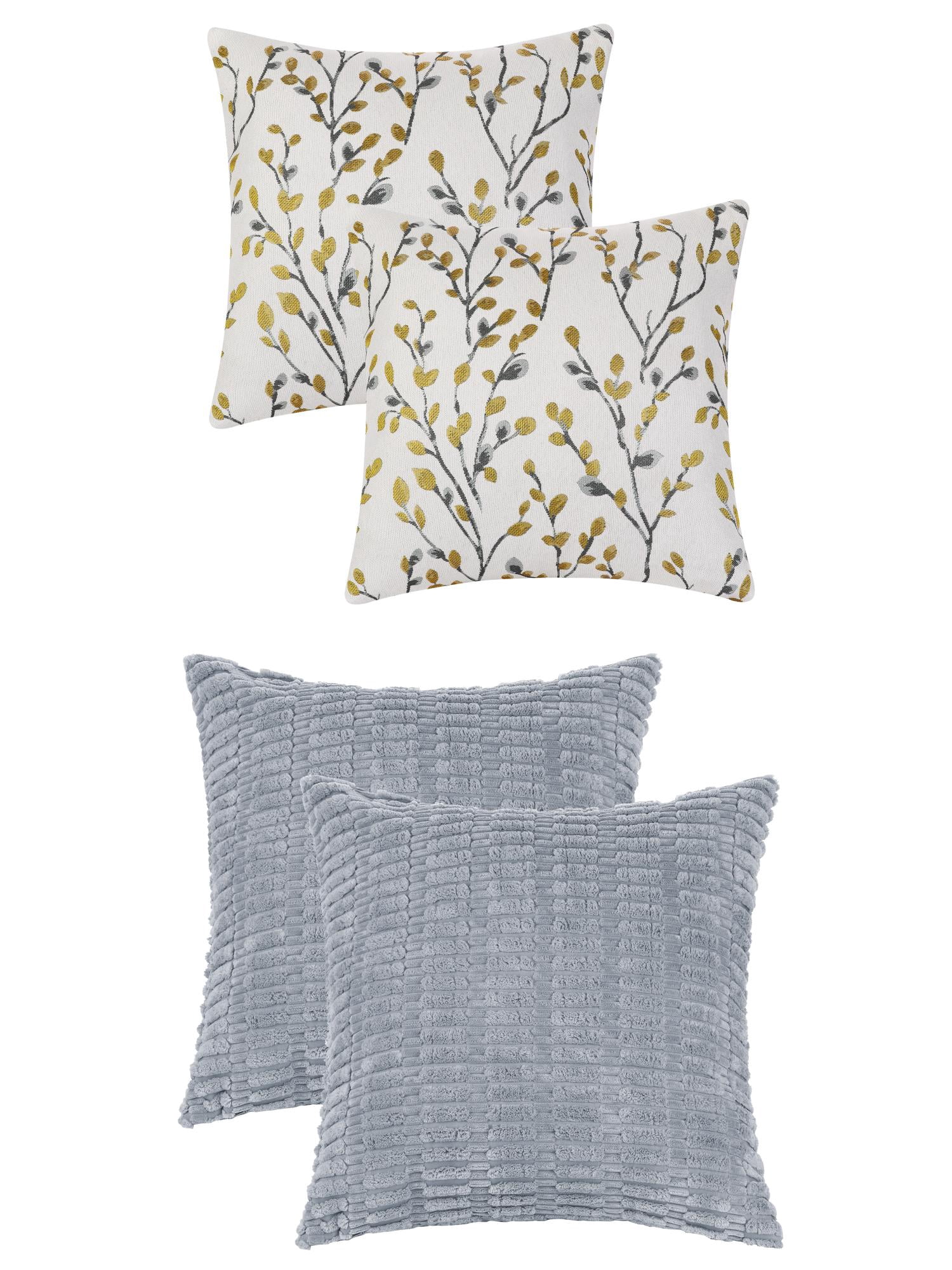 Unique Bargains 4 Pcs Modern Soft Throw Pillow Covers 18" x 18" Gray Blue/Yellow Flower