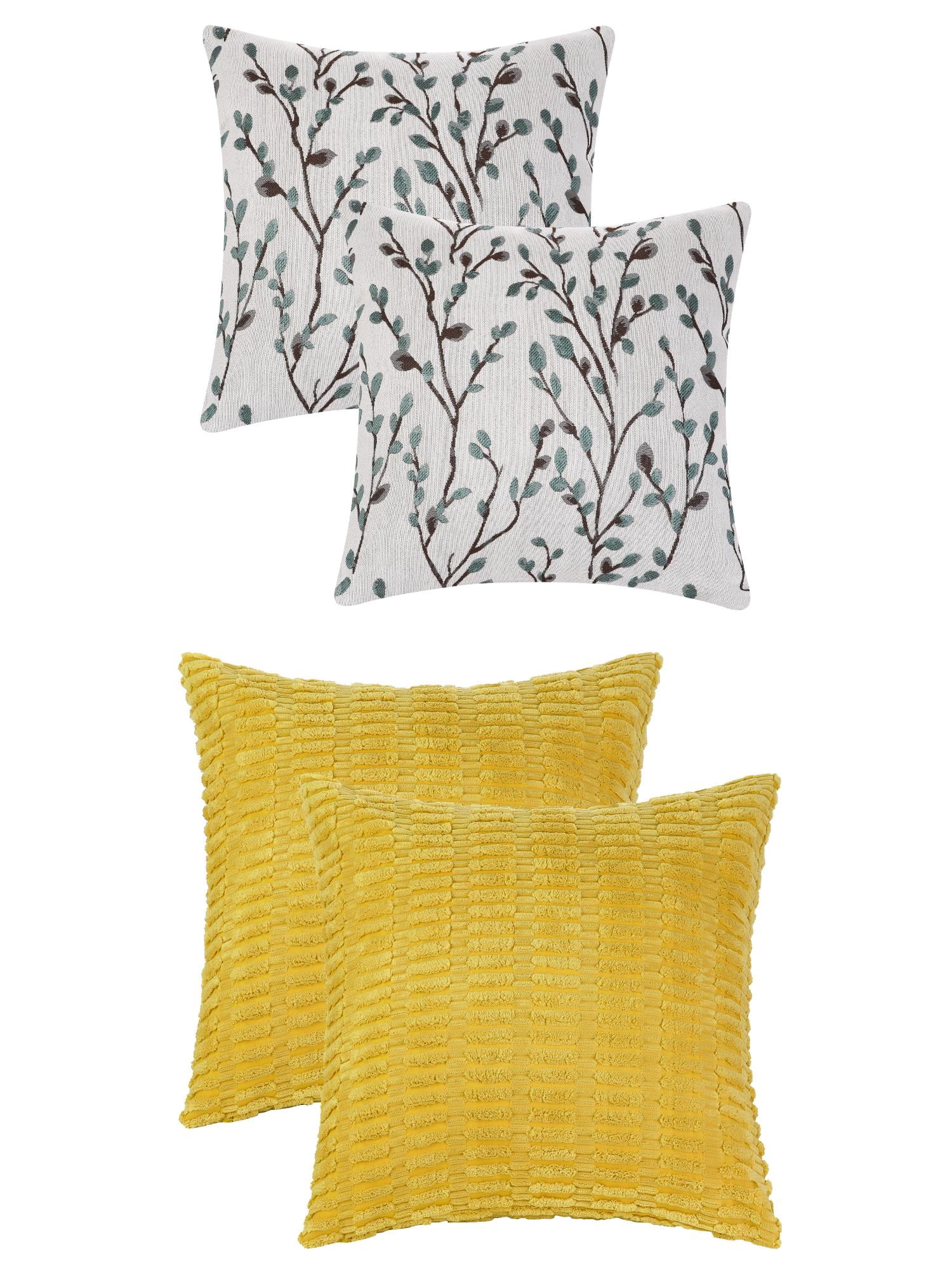 Unique Bargains 4 Pcs Modern Soft Throw Pillow Covers 18" x 18" Yellow/Blue Flower
