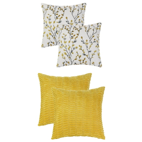 Unique Bargains 4 Pcs Modern Soft Throw Pillow Covers 18" x 18" Yellow/Yellow Flower