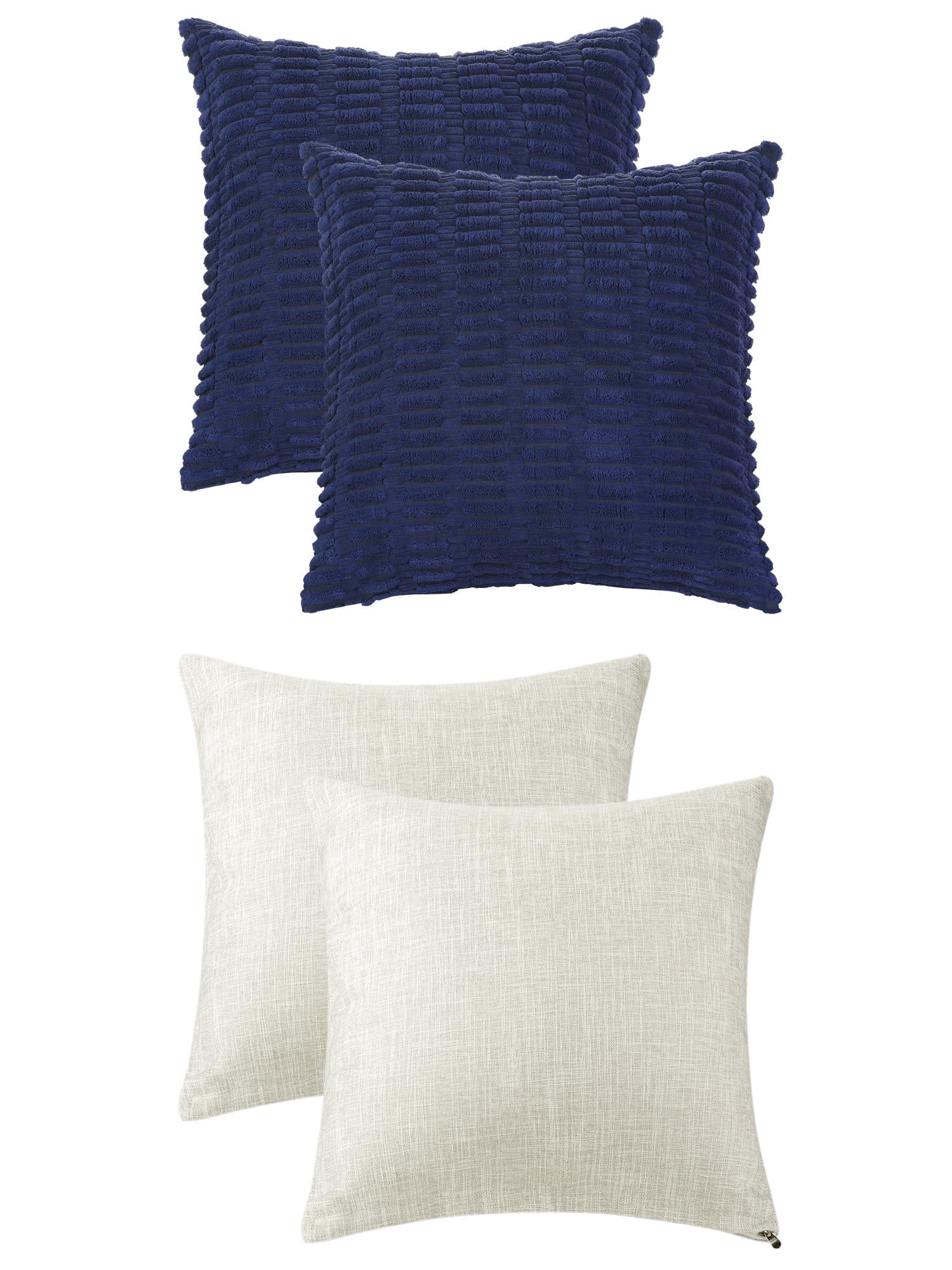 Unique Bargains 4 Pcs Modern Solid Throw Pillow Covers for Sofa 18" x 18" Dark Blue/Beige