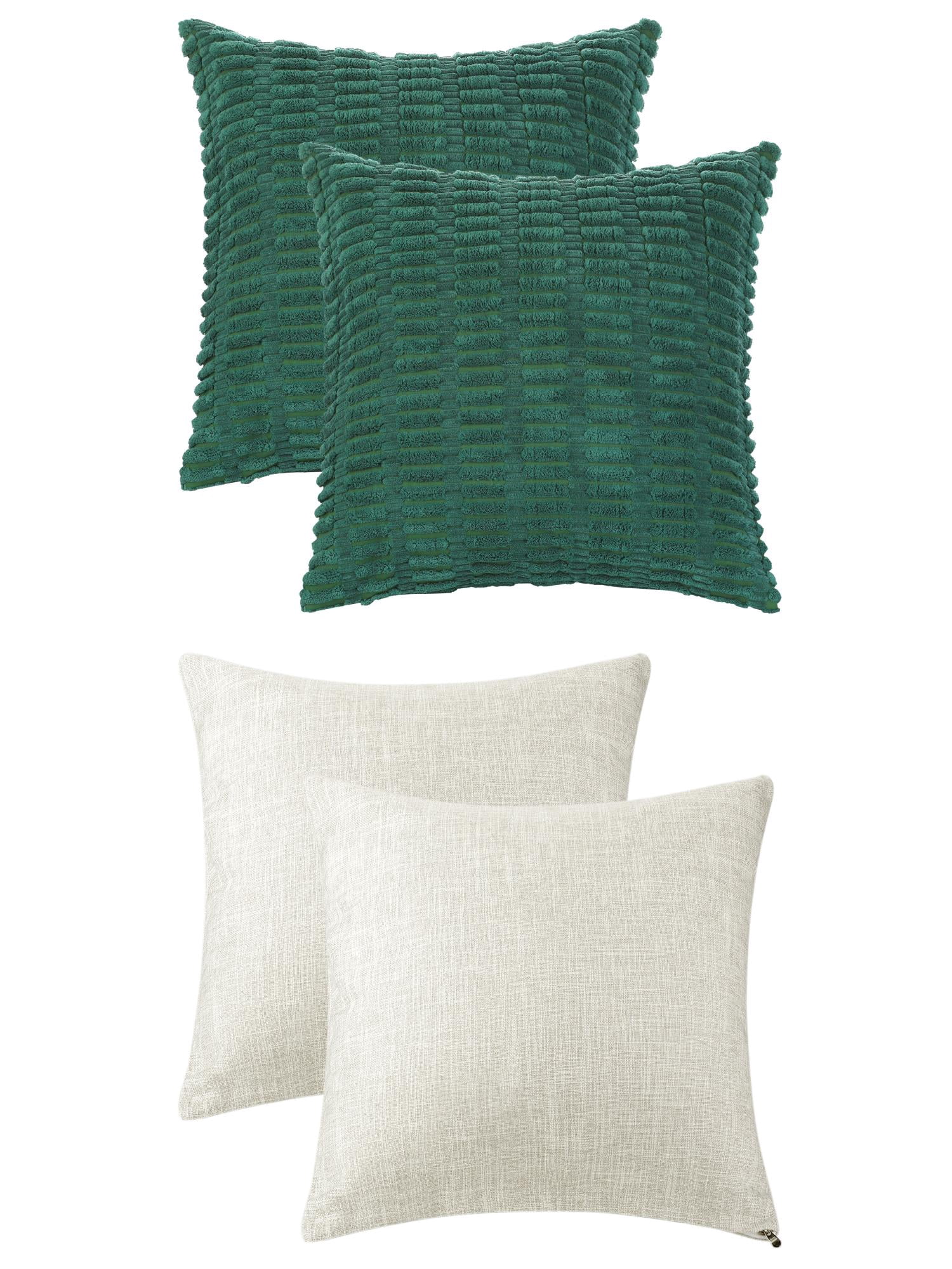 Unique Bargains 4 Pcs Modern Solid Throw Pillow Covers for Sofa 18" x 18" Dark Green/Beige