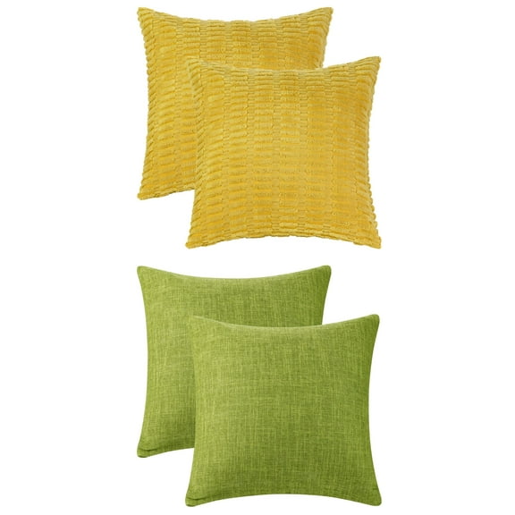 Unique Bargains 4 Pcs Modern Solid Throw Pillow Covers for Sofa 18" x 18" Yellow/Green