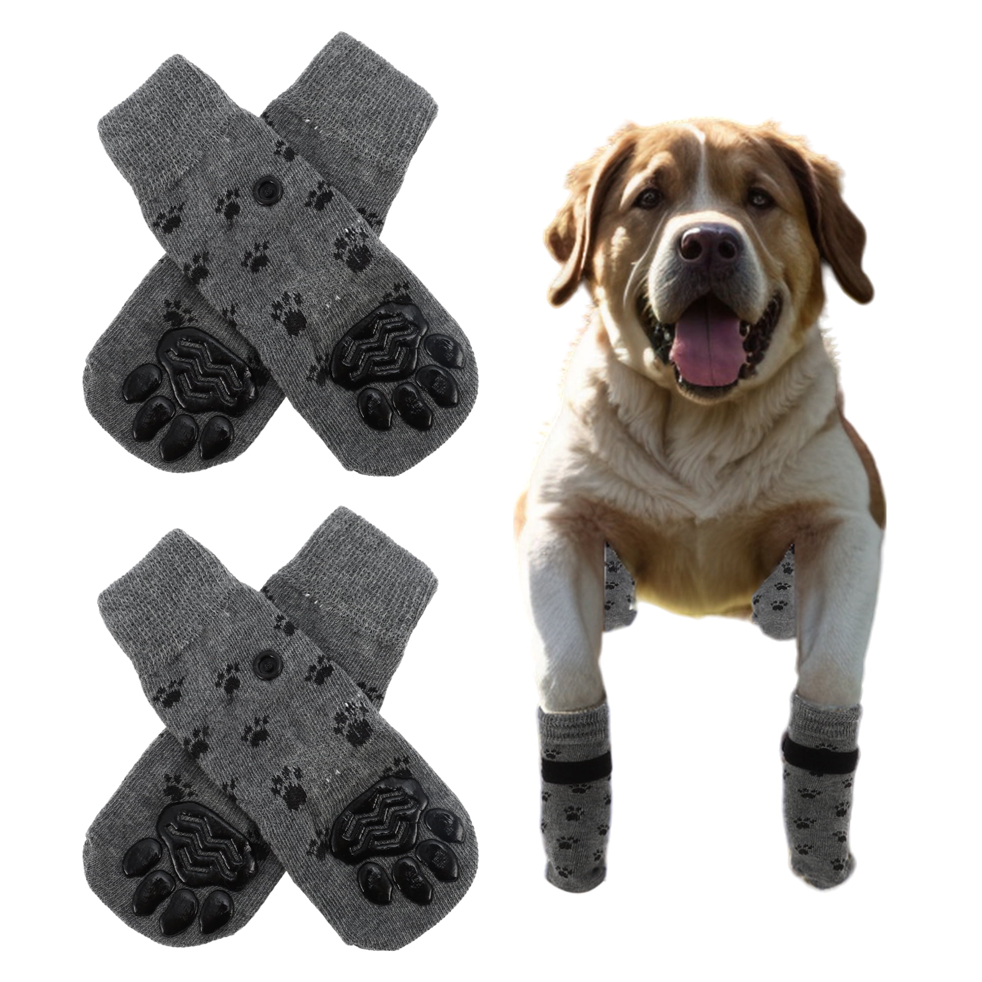 Unique Bargains 4 Pcs Non-Slip Dog Socks Adjustable Sticky Tapes Paw Guard M Gray