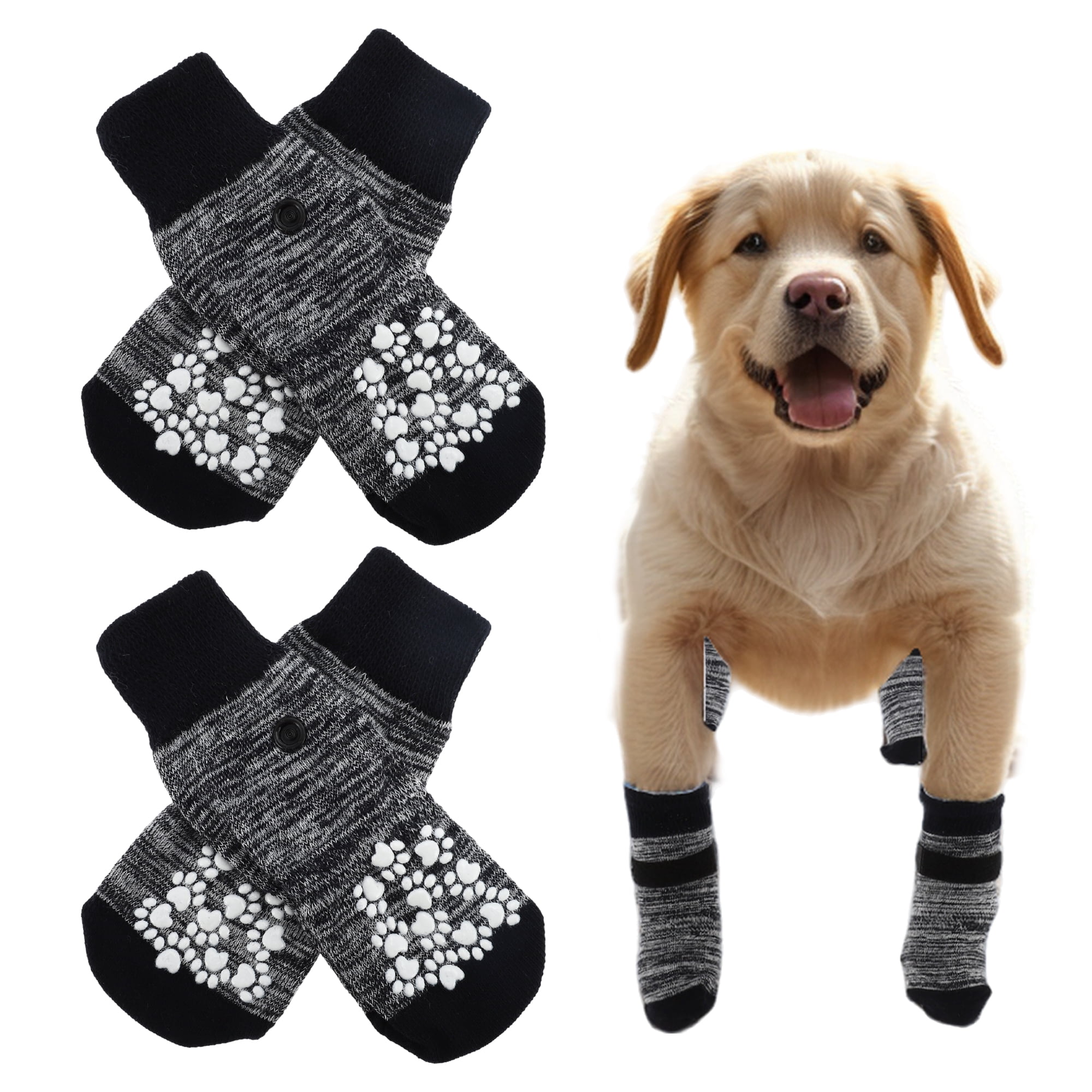 Unique Bargains 4 Pcs Non-Slip Dog Socks Sticky Tapes for Hardwood Floors M Gradient Gray