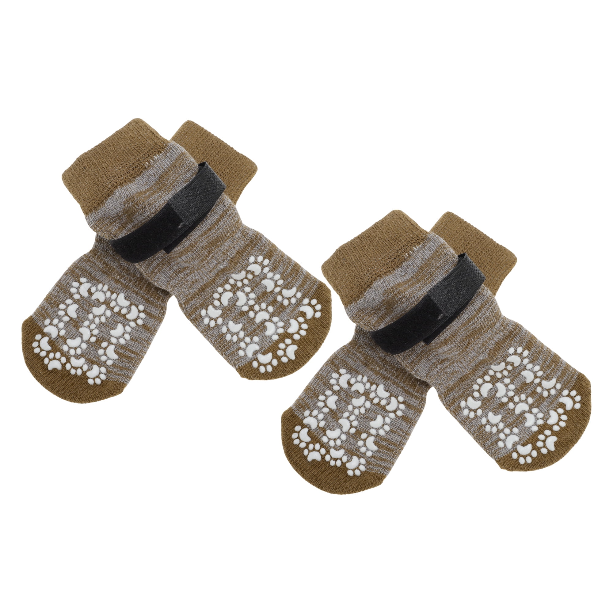 Unique Bargains 4 Pcs Non-Slip Dog Socks with Adjustable Tapes Brown L
