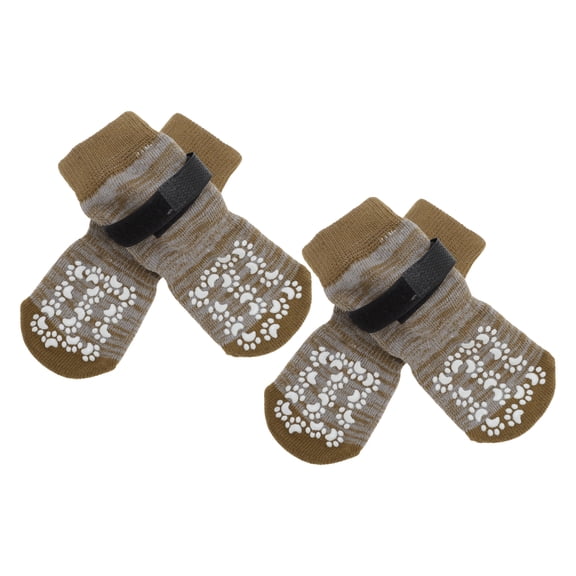 Unique Bargains 4 Pcs Non-Slip Dog Socks with Adjustable Tapes Brown M