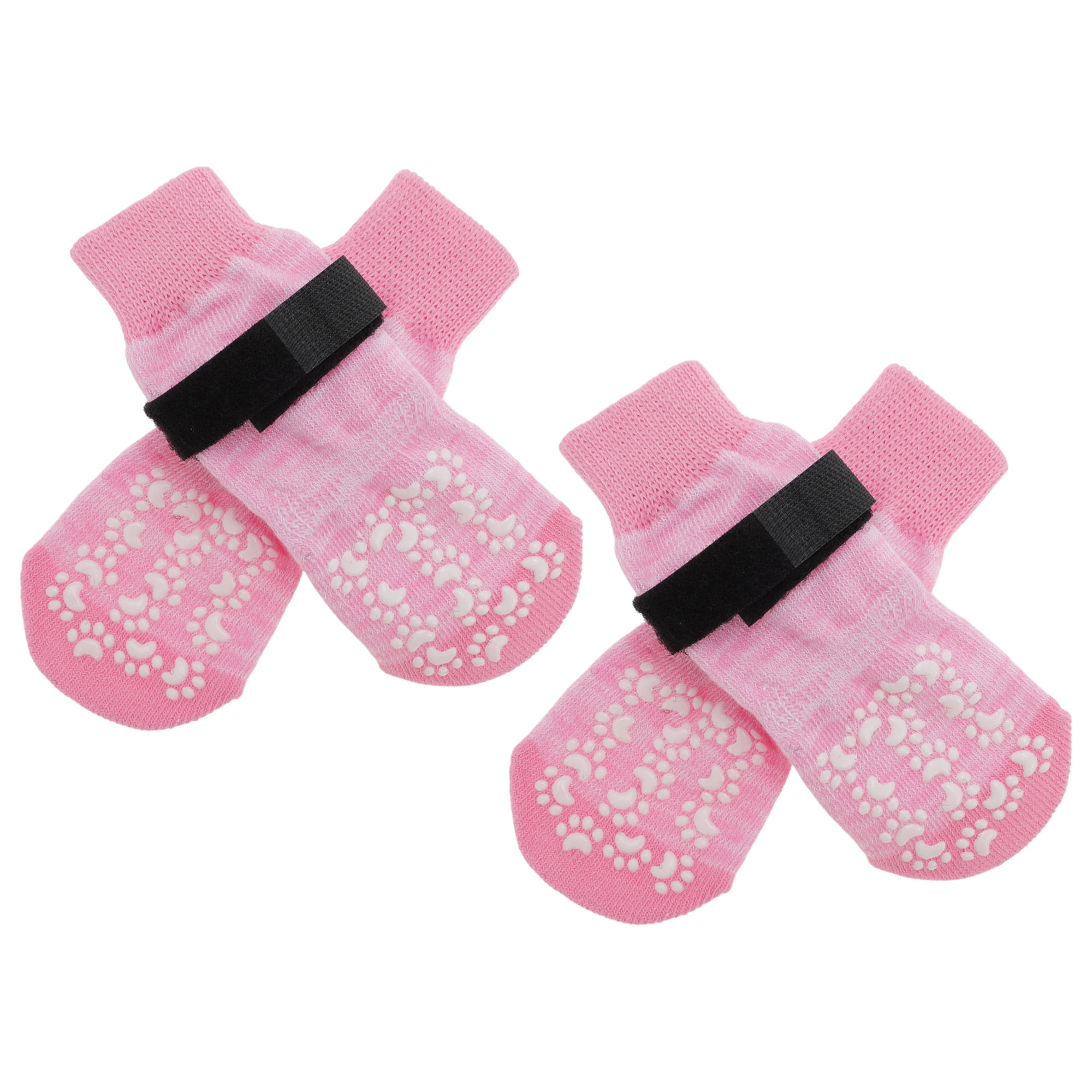 Unique Bargains 4 Pcs Non-Slip Dog Socks with Adjustable Tapes Pink L