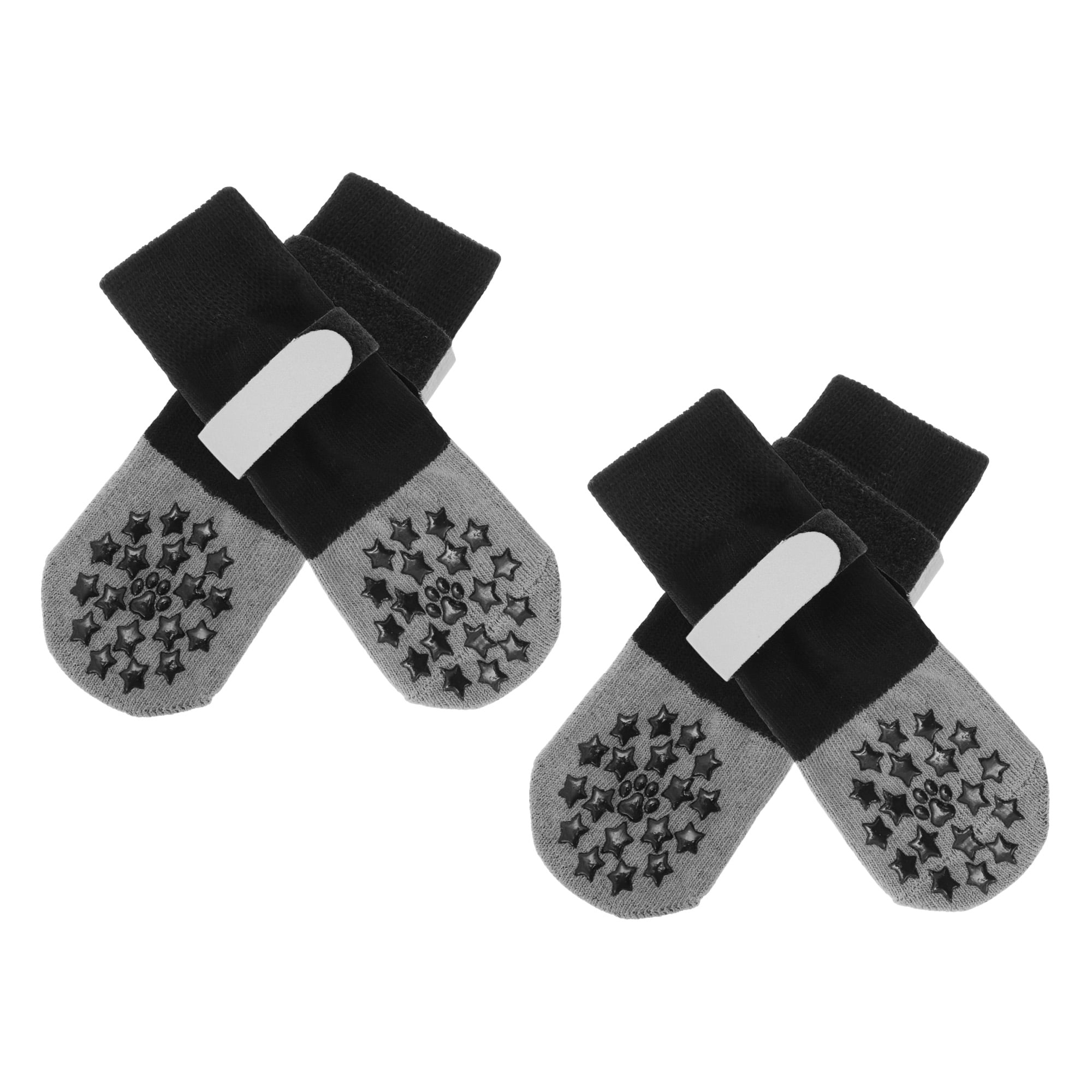 Unique Bargains 4 Pcs Non-Slip Durable Dog Socks With Reflective Tapes Gray L