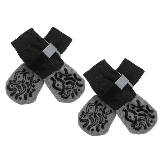 Unique Bargains 4 Pcs Non-Slip Multi-Use Dog Socks with Reflective Tapes Gray S