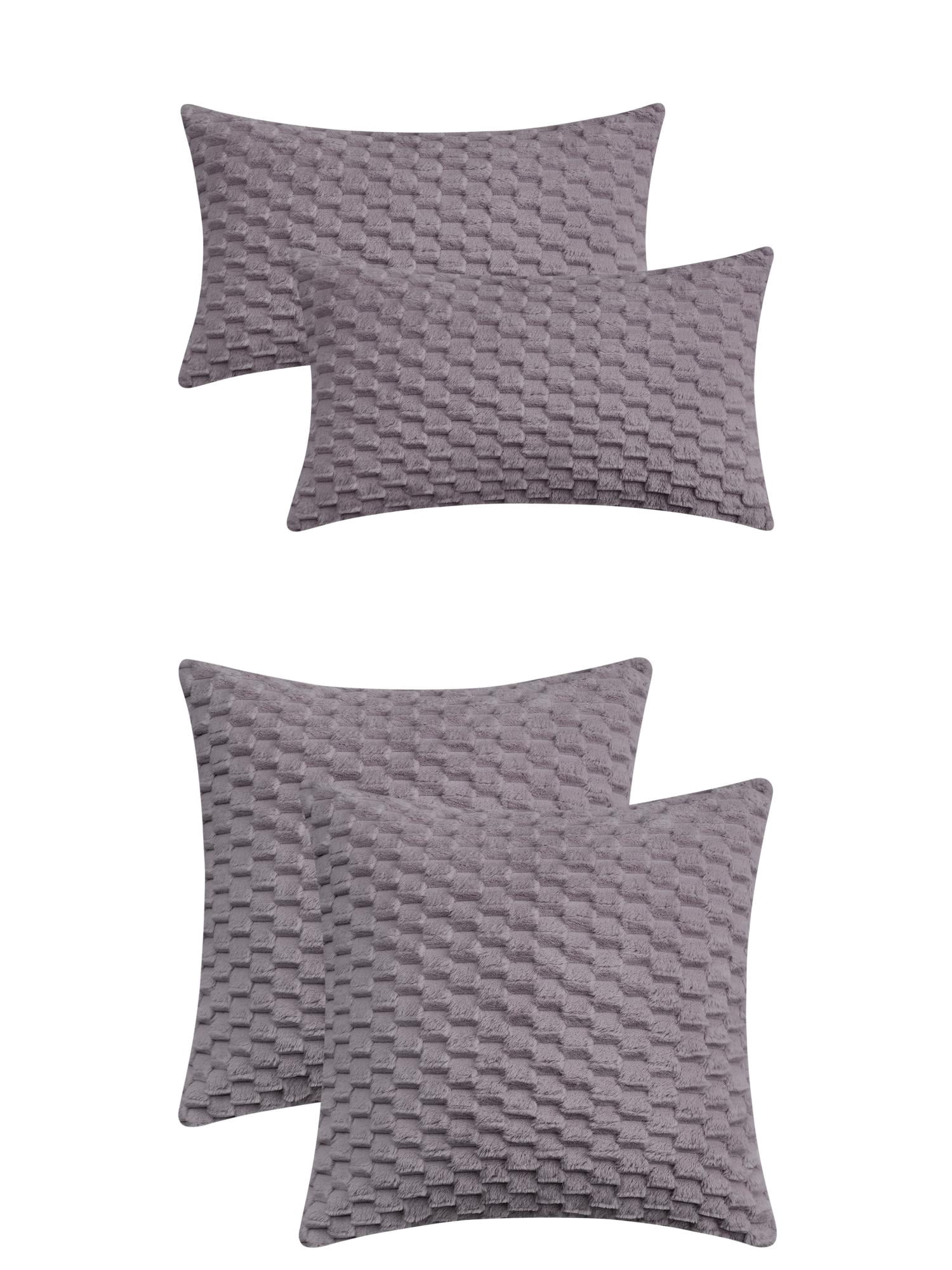 Unique Bargains 4 Pcs Pack of 4 Soft Fuzzy Plush Cushion Cover Grey 12" x 20"/16" x 16"