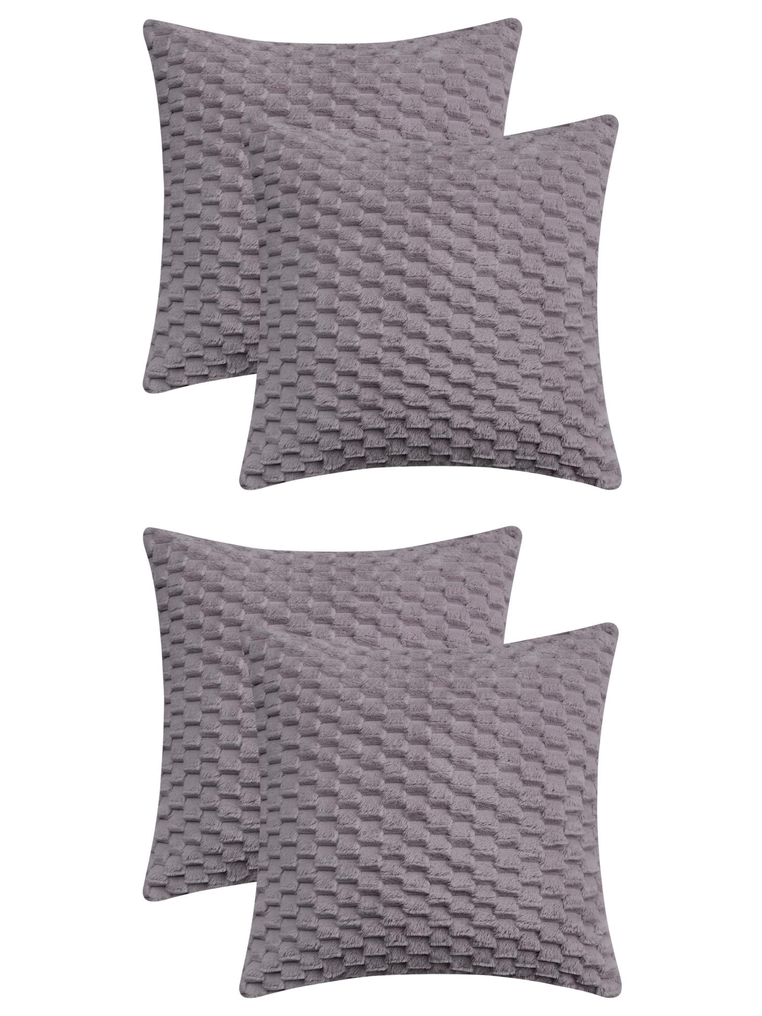 Unique Bargains 4 Pcs Pack of 4 Soft Fuzzy Plush Cushion Cover Grey 16" x 16"/18" x 18"