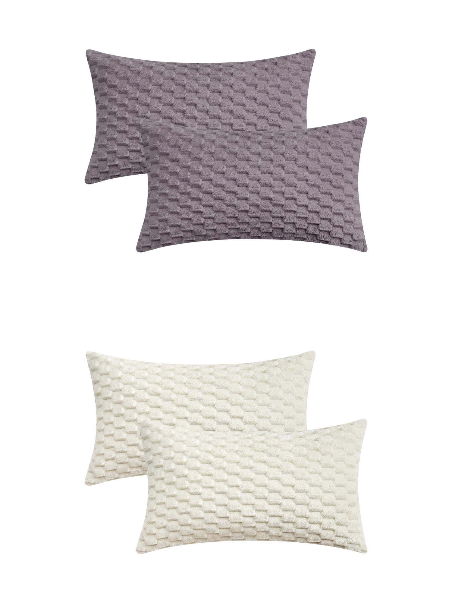 Unique Bargains 4 Pcs Pack of 4 Soft Fuzzy Plush Cushion Cover Grey/White 12" x 20"