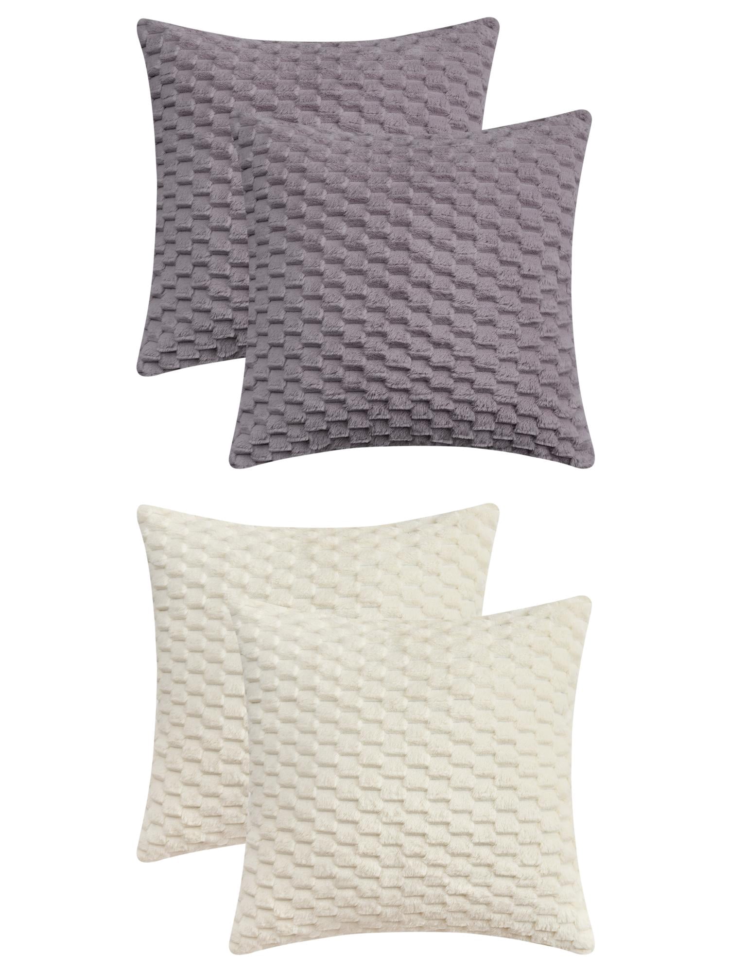 Unique Bargains 4 Pcs Pack of 4 Soft Fuzzy Plush Cushion Cover Grey/White 18" x 18"