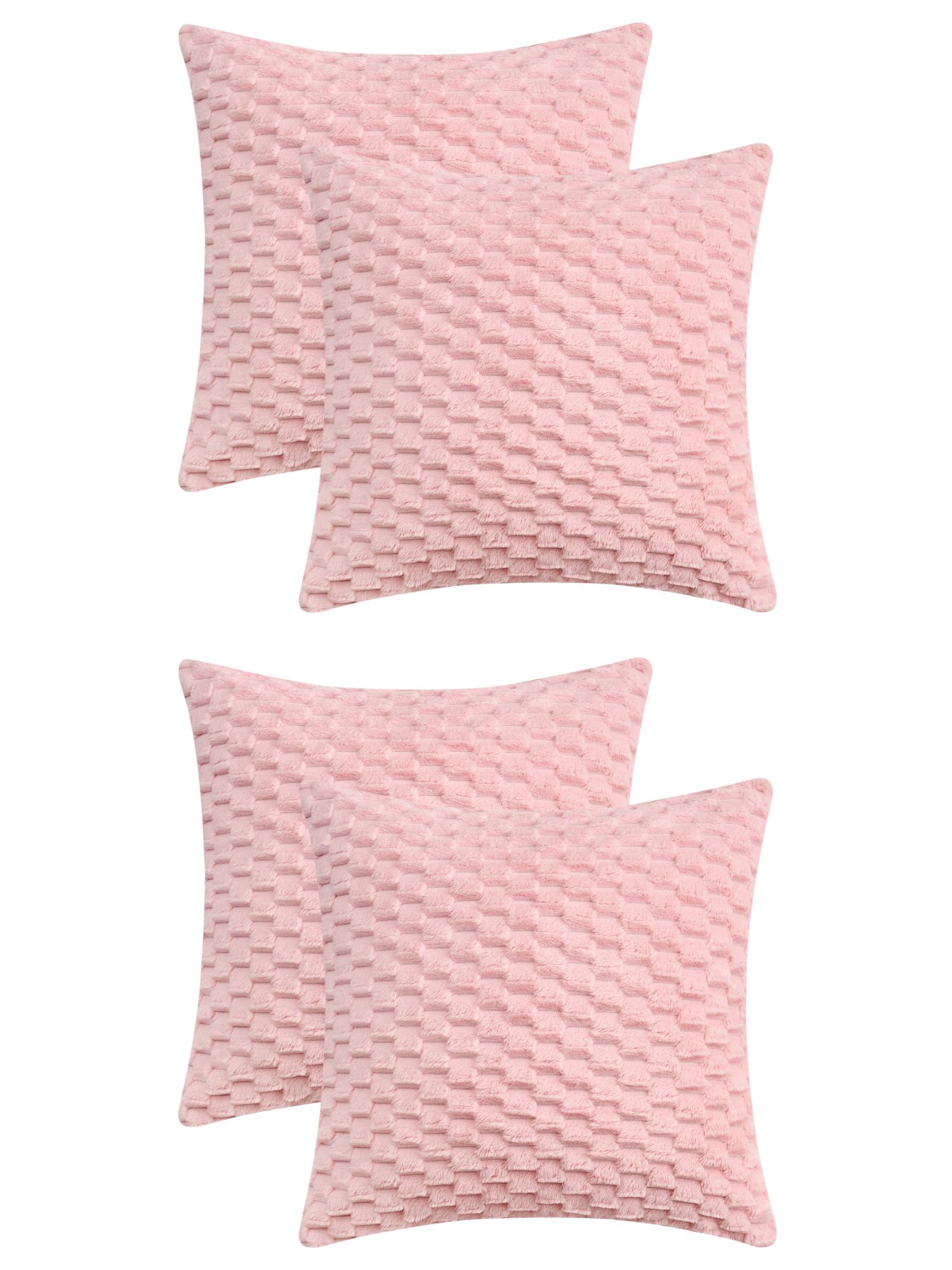 Unique Bargains 4 Pcs Pack of 4 Soft Fuzzy Plush Cushion Cover Pink 16" x 16"/20" x 20"