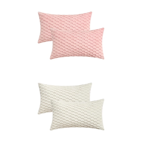 Unique Bargains 4 Pcs Pack of 4 Soft Fuzzy Plush Cushion Cover Pink/White 12" x 20"