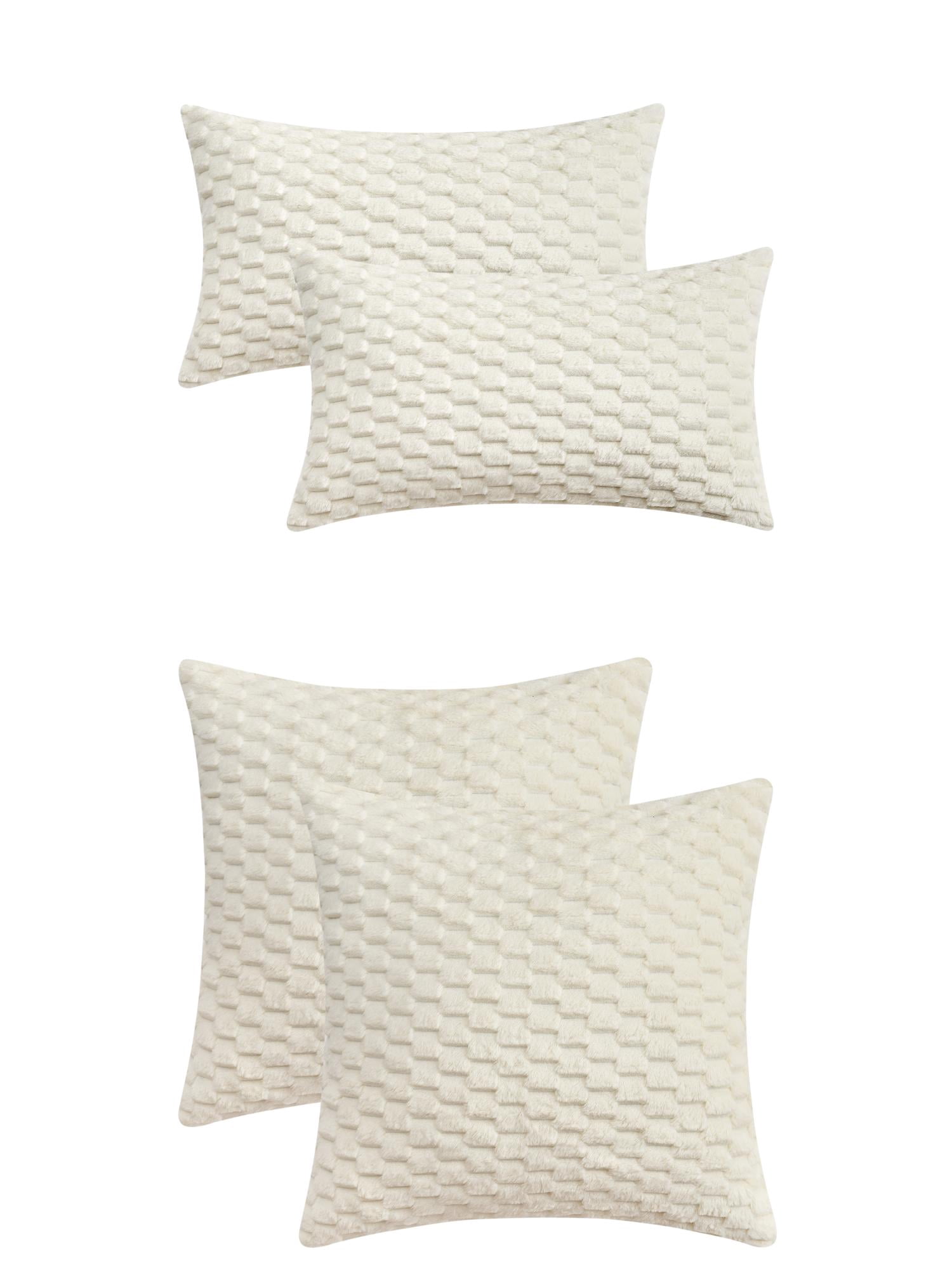 Unique Bargains 4 Pcs Pack of 4 Soft Fuzzy Plush Cushion Cover White 12" x 20"/16" x 16"