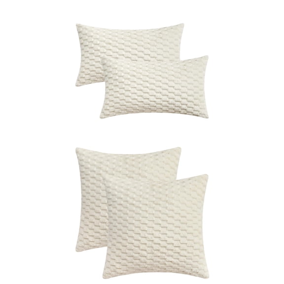Unique Bargains 4 Pcs Pack of 4 Soft Fuzzy Plush Cushion Cover White 12" x 20"/16" x 16"