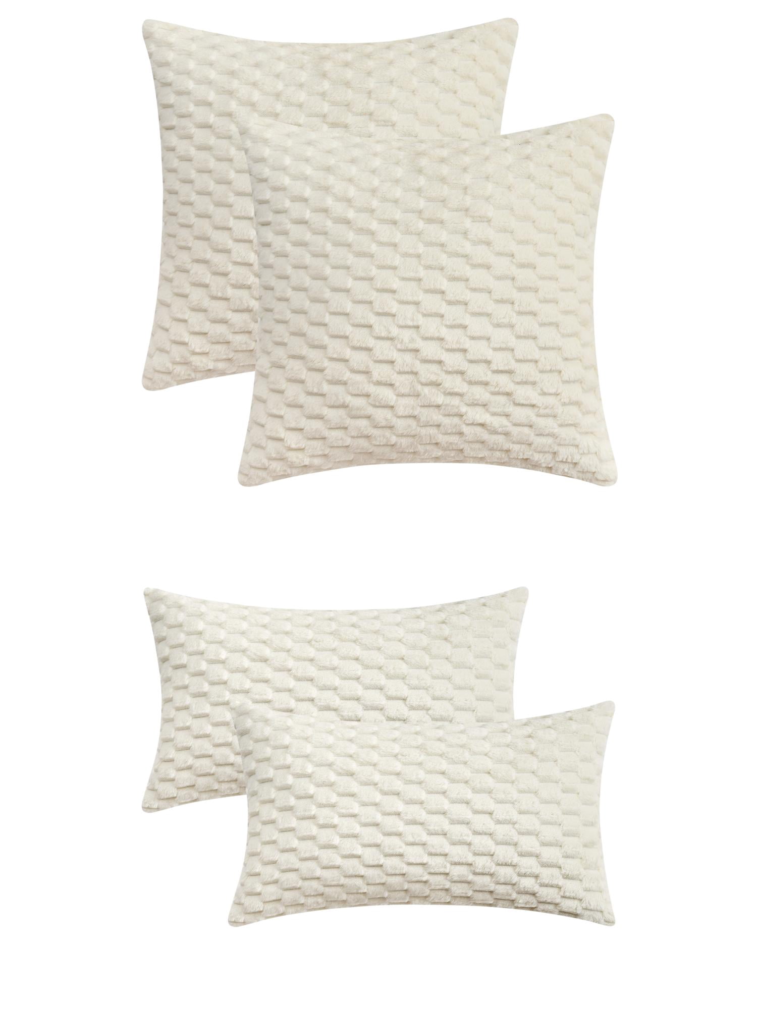 Unique Bargains 4 Pcs Pack of 4 Soft Fuzzy Plush Cushion Cover White 12" x 20"/20" x 20"
