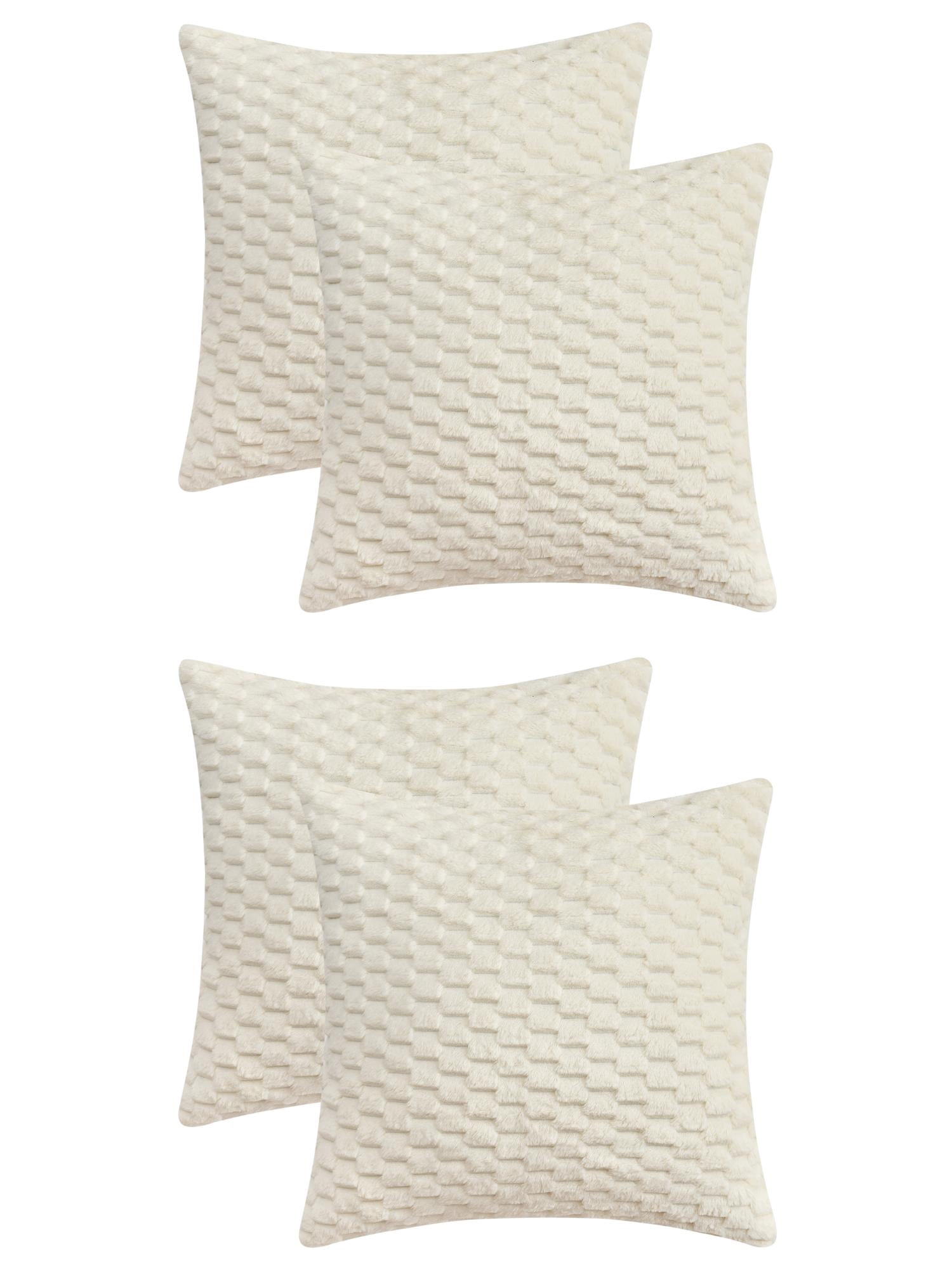 Unique Bargains 4 Pcs Pack of 4 Soft Fuzzy Plush Cushion Cover White 18" x 18"/22" x 22"