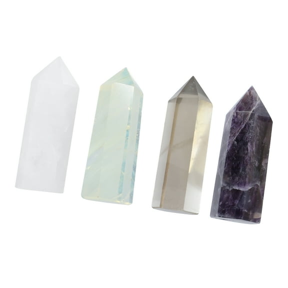 Unique Bargains 4 Pcs Palm Stone Faux Crystal Column Stone Carved Pocket Palm Stone Yellow White Quartz for Stress Relax