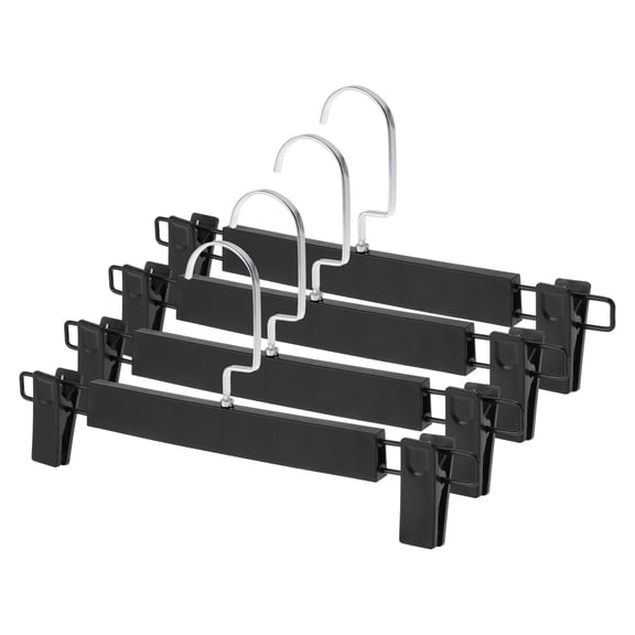 Unique Bargains 4 Pcs Pants Hanger with Clips Durable Flat Hook Garment Hanger Black
