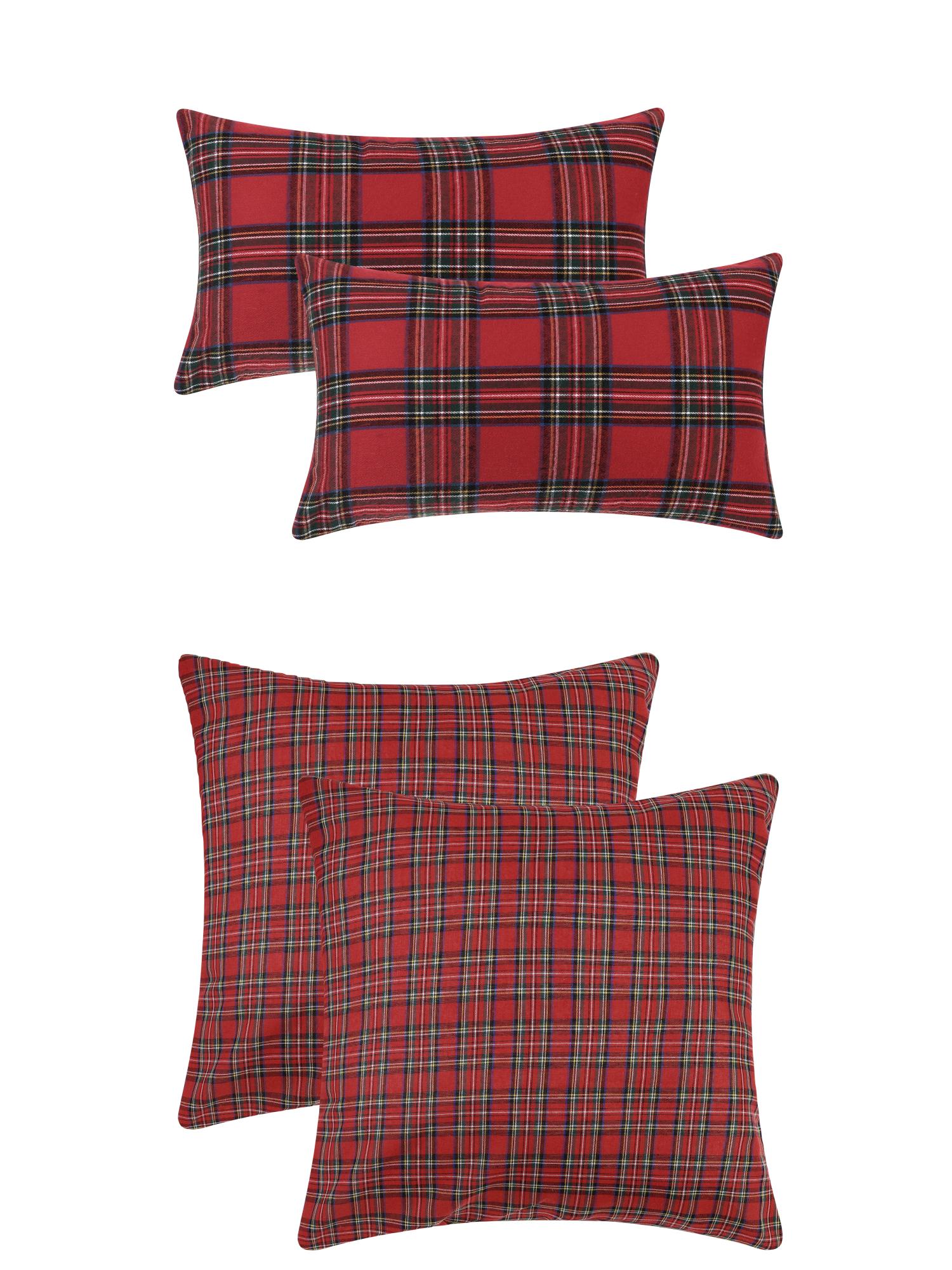 Unique Bargains 4 Pcs Pillow Covers Large Plaid Red/Fine Grid Red 20 x 20 Inch