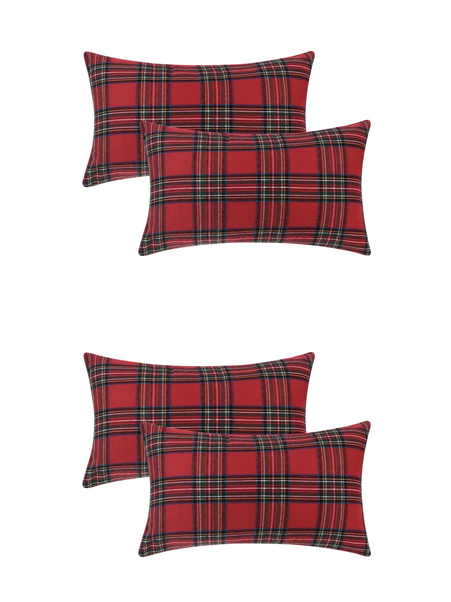 Unique Bargains 4 Pcs Plaid Throw Pillow Covers Large Plaid Red 18 x 18 Inch