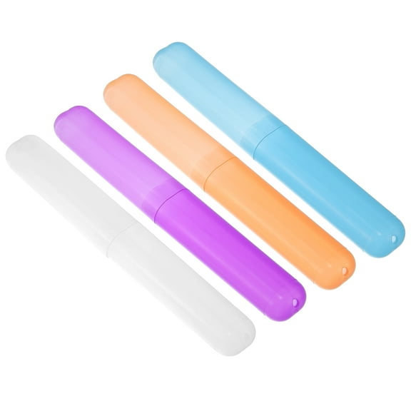 Unique Bargains 4 Pcs Plastic Lightweight Toothbrush Holders Case for Travel 7.48"x1.06" White Purple Blue Orange