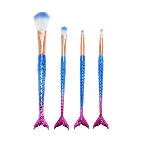 Unique Bargains 4 Pcs Portable Mermaid Makeup Brush Set for Bathroom Blue Plastic Handle Nylon Hair