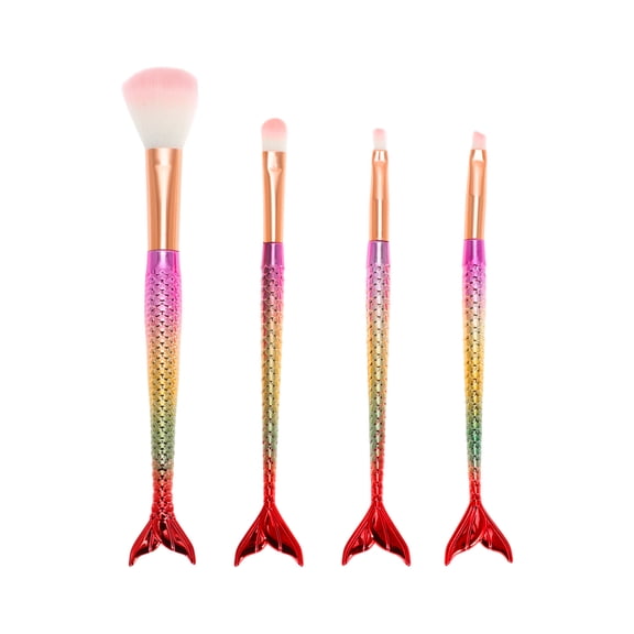 Unique Bargains 4 Pcs Portable Mermaid Makeup Brush Set for Bathroom Pink Plastic Handle Nylon Hair