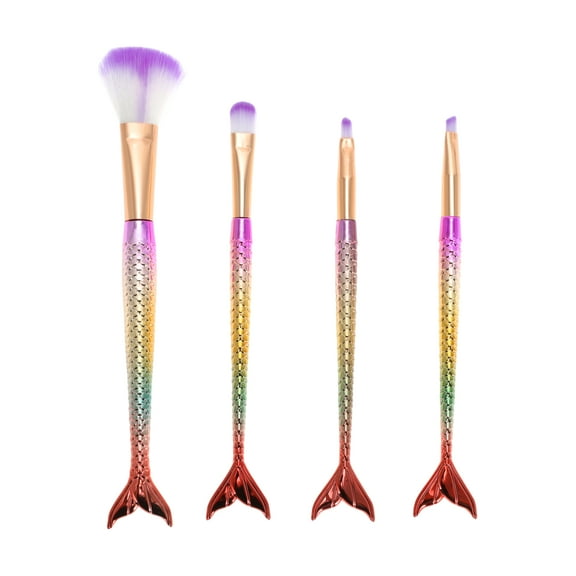 Unique Bargains 4 Pcs Portable Mermaid Makeup Brush Set for Bathroom Purple Plastic Handle Nylon Hair