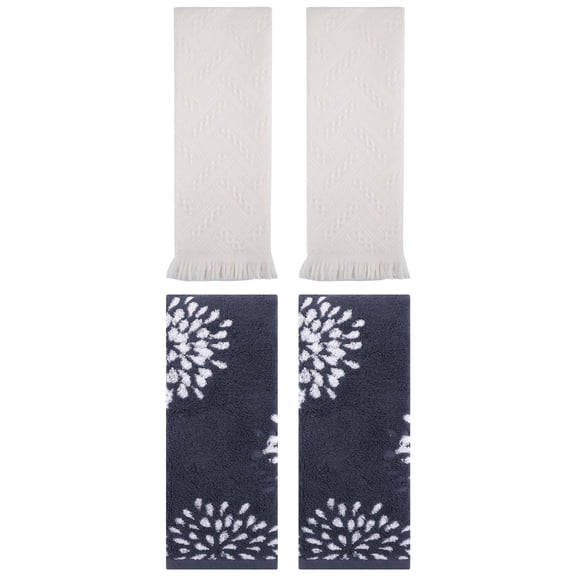 Unique Bargains 4 Pcs Pure Cotton Hand Towel, Kitchen Blue/Beige 14" x 30"/13" x 29"