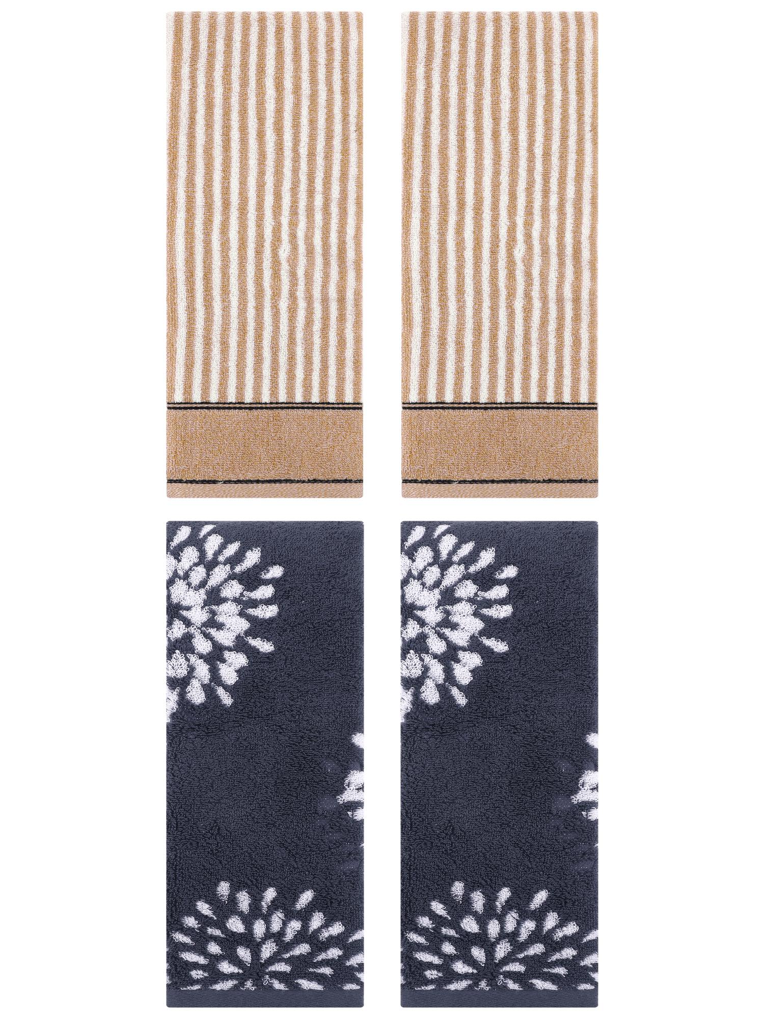 Unique Bargains 4 Pcs Pure Cotton Hand Towels, Kitchen Blue/Brown 14" x 30"/13" x 29"
