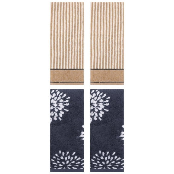 Unique Bargains 4 Pcs Pure Cotton Hand Towels, Kitchen Blue/Brown 14" x 30"/13" x 29"