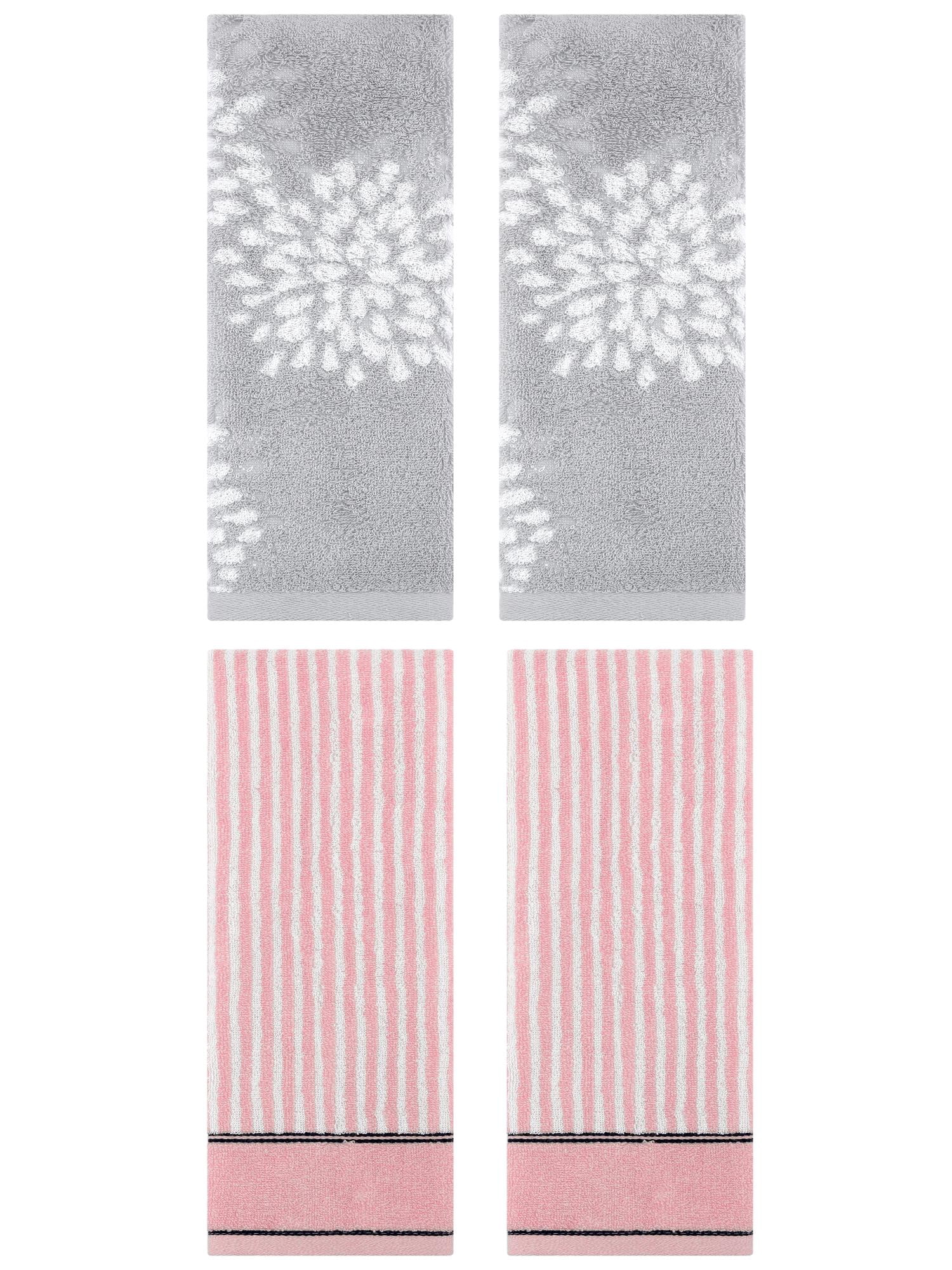 Unique Bargains 4 Pcs Pure Cotton Hand Towels, Kitchen Grey/Pink 14" x 30"/13" x 29"