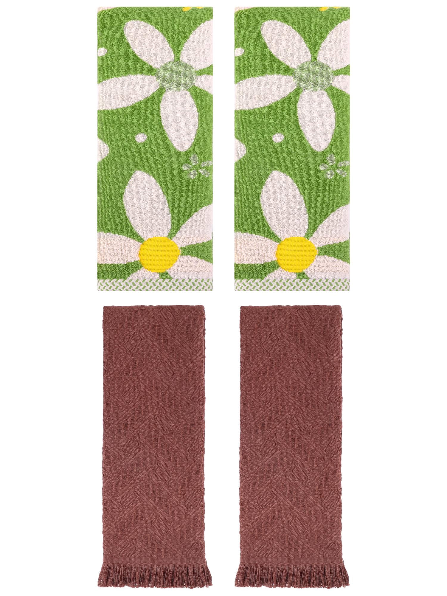Unique Bargains 4 Pcs Pure Cotton Soft Hand Towel Set 13 x 29 Inch Green/Brown